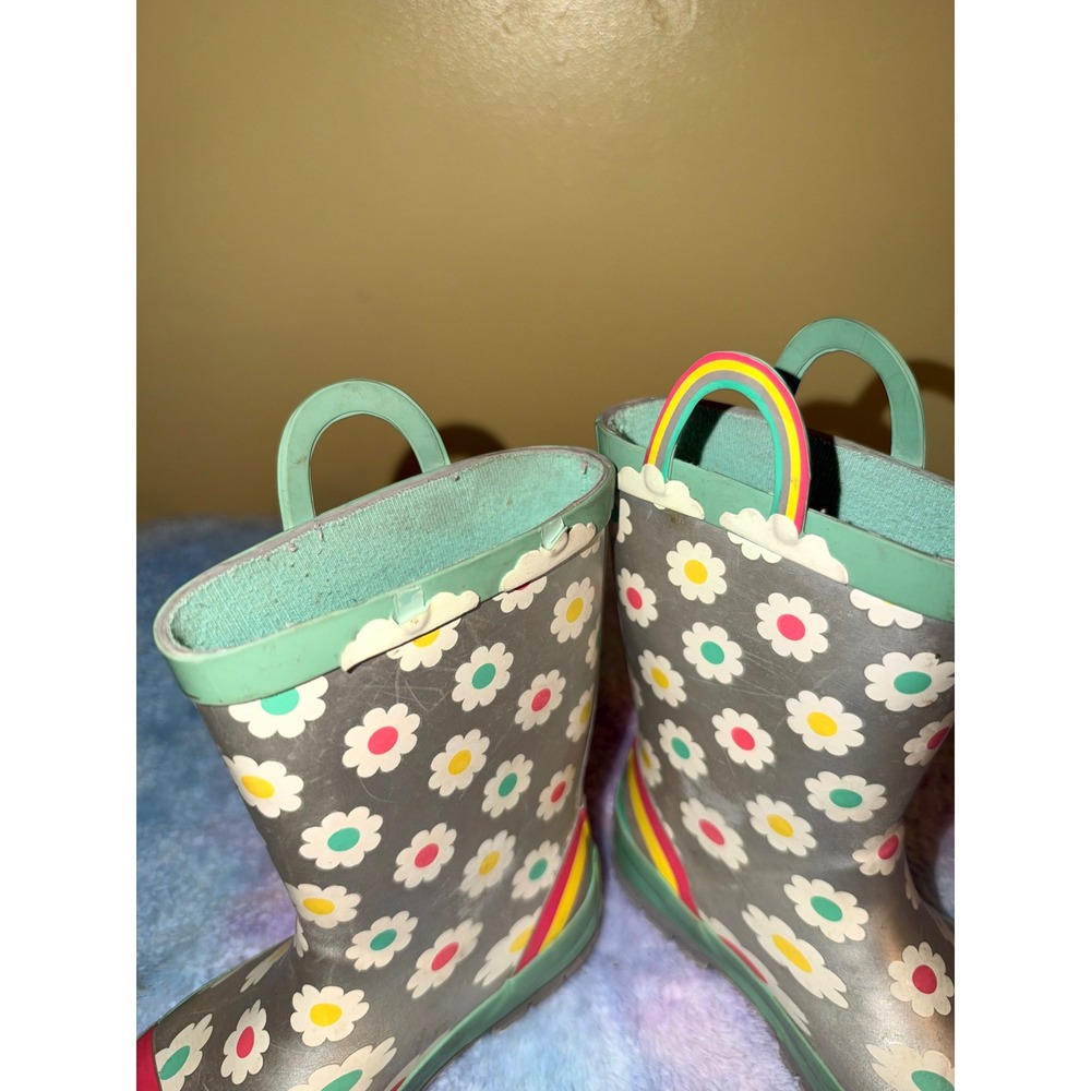 Western Chief Kids Silver Daisy Floral Rainbow Waterproof Rain Boots Size 12 - Picture 4 of 6
